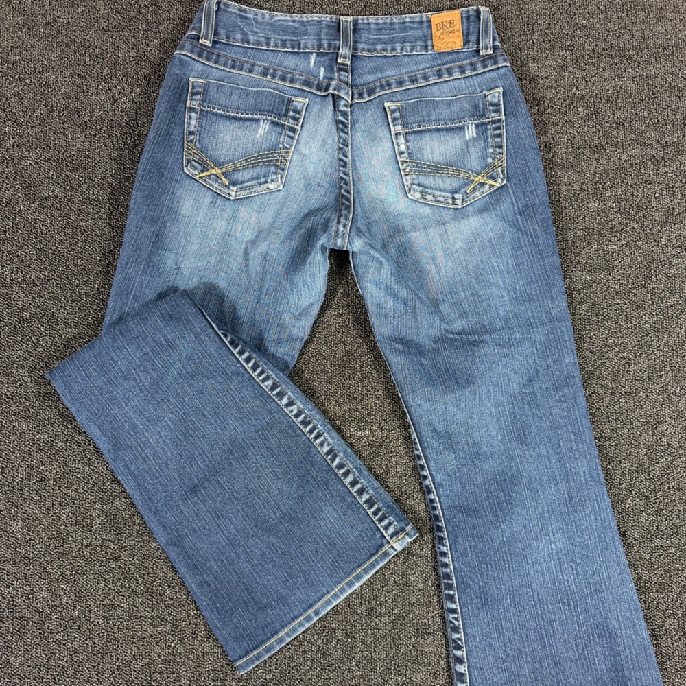 BKE Culture Stretch Bootcut Jeans Women 28x31.5 Medium Wash Distressed Denim Y2K
